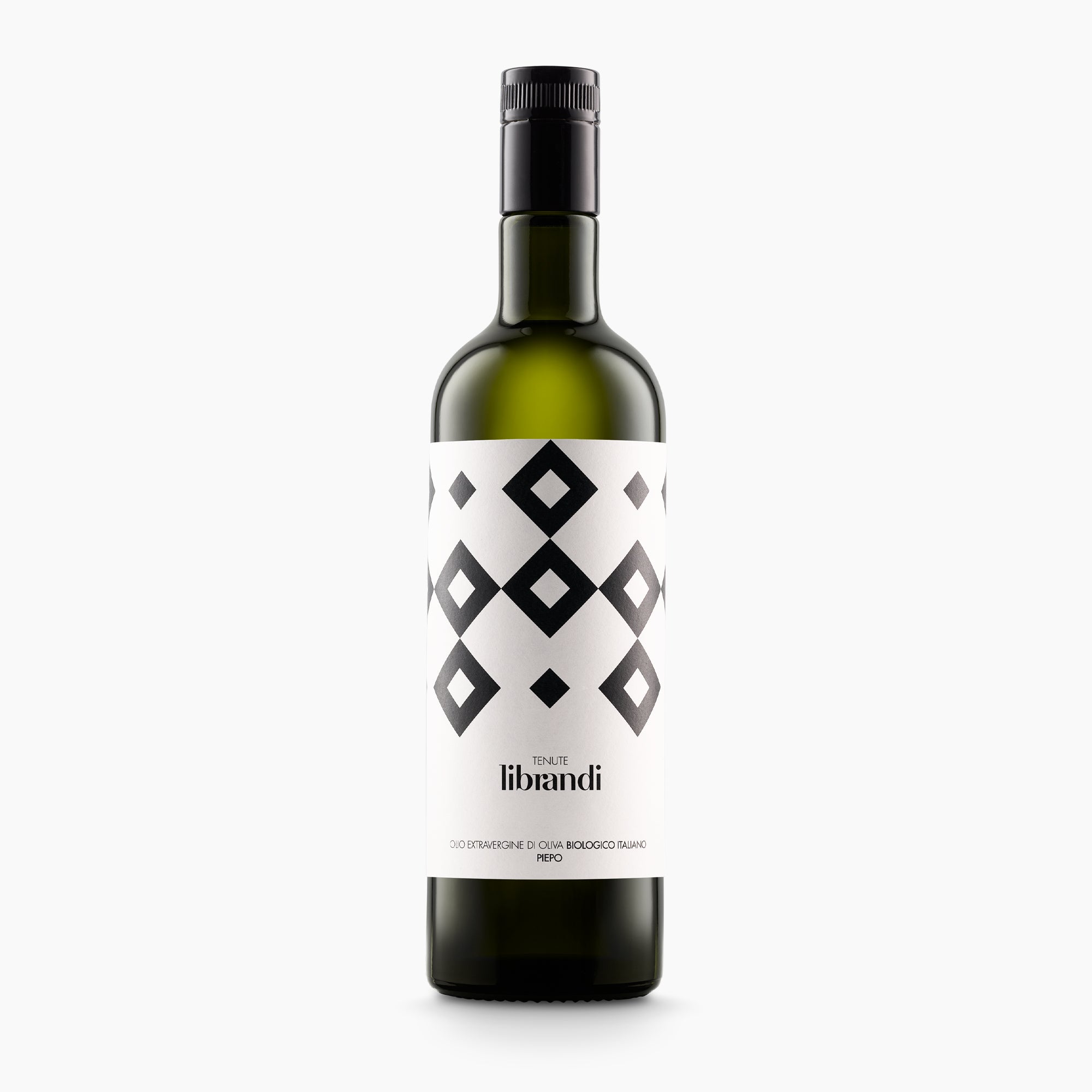 750 ml bottle of Librandi Piepo Organic extra virgin olive oil from Calabria, Italy.