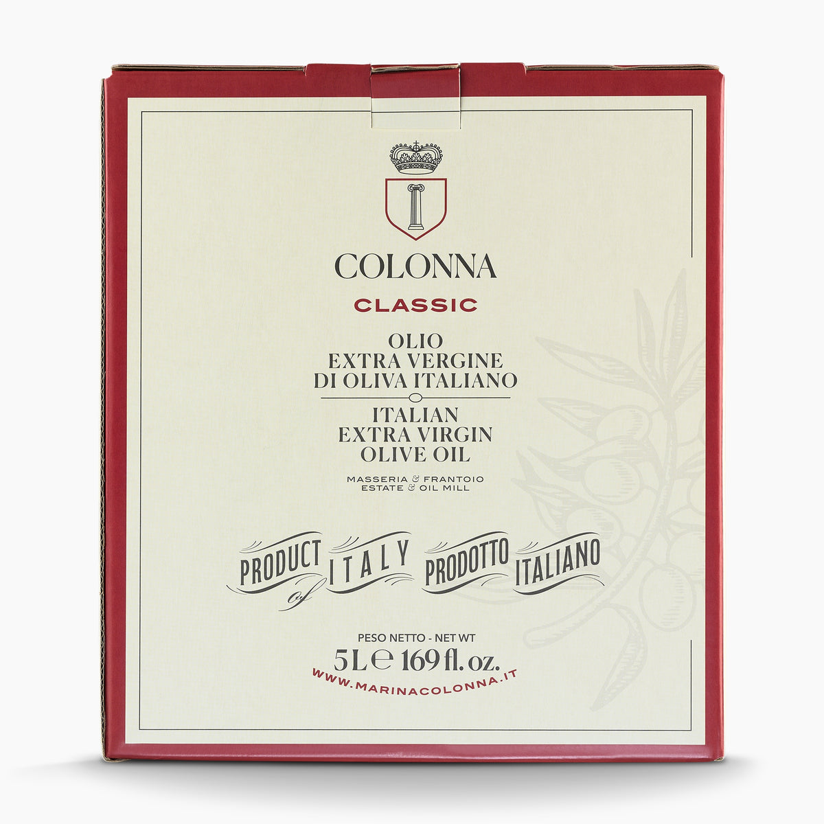 A 5L bag-in-box of Colonna Classic extra virgin olive oil from Italy.