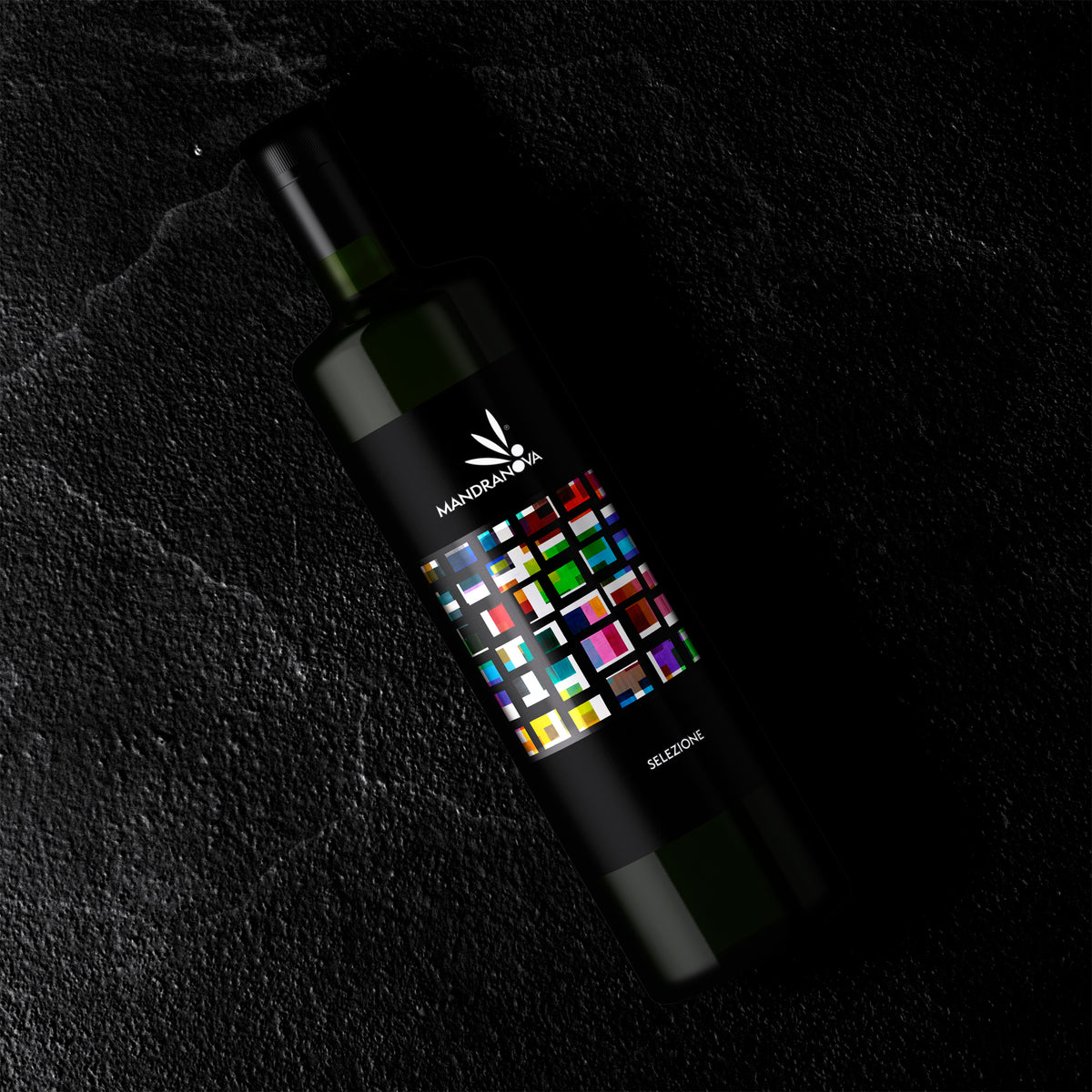 Mandranova Selezione 750 ml bottle from Sicily, with a colorful geometric label.