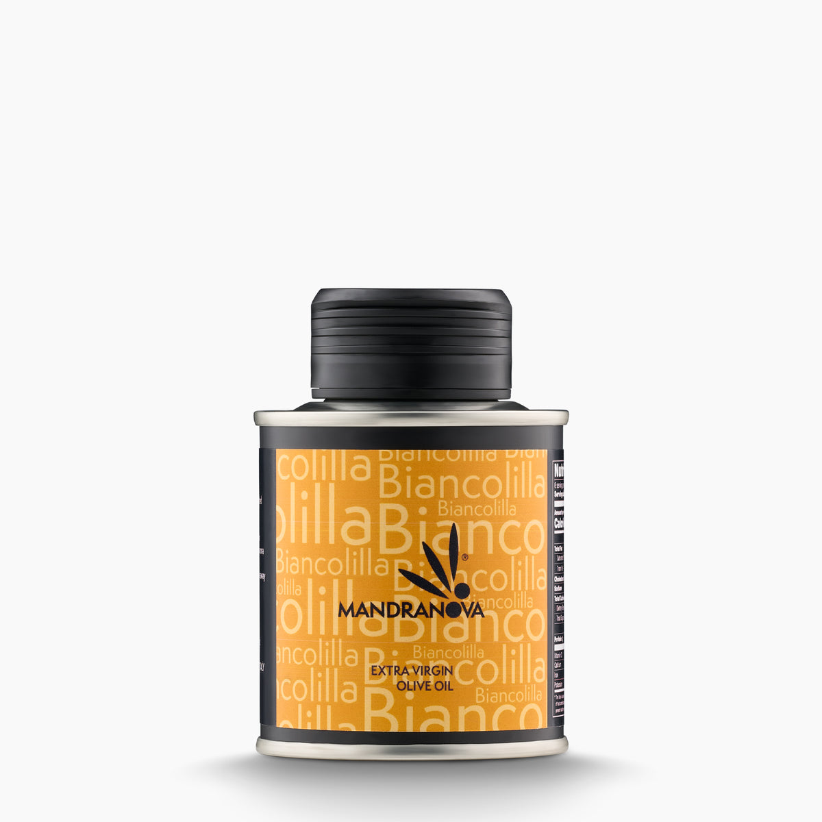 100 ml bottle of Mandranova Biancolilla extra virgin olive oil.