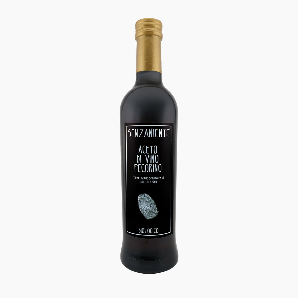 500 ml bottle of Marina Palusci Senzaniente Organic Pecorino Wine Vinegar.