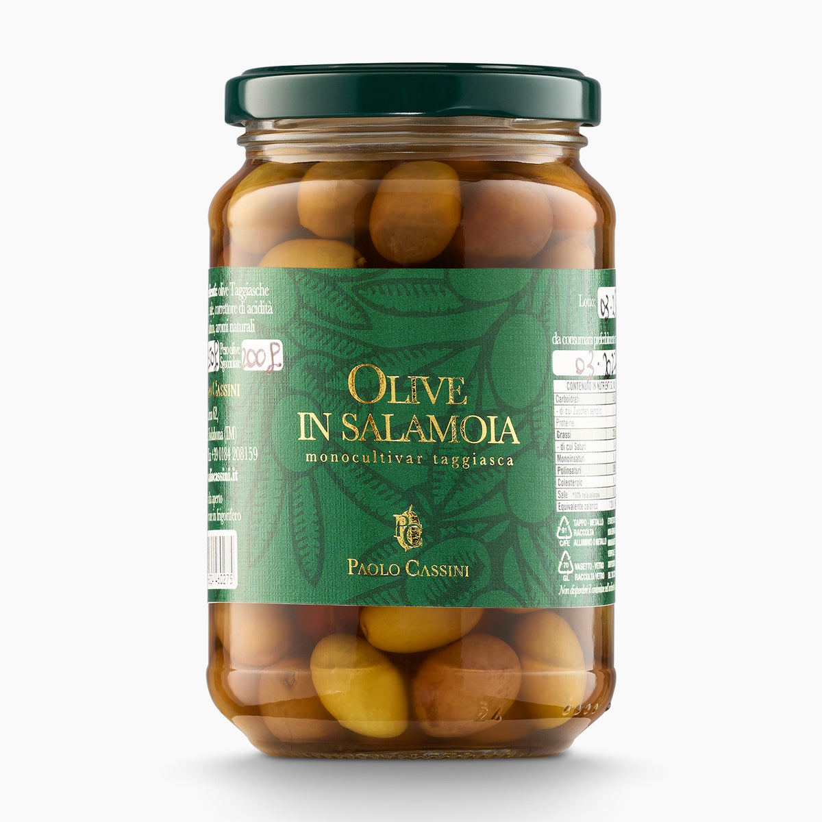 350g jar of Paolo Cassini Taggiasca Olives in Brine from Italy.
