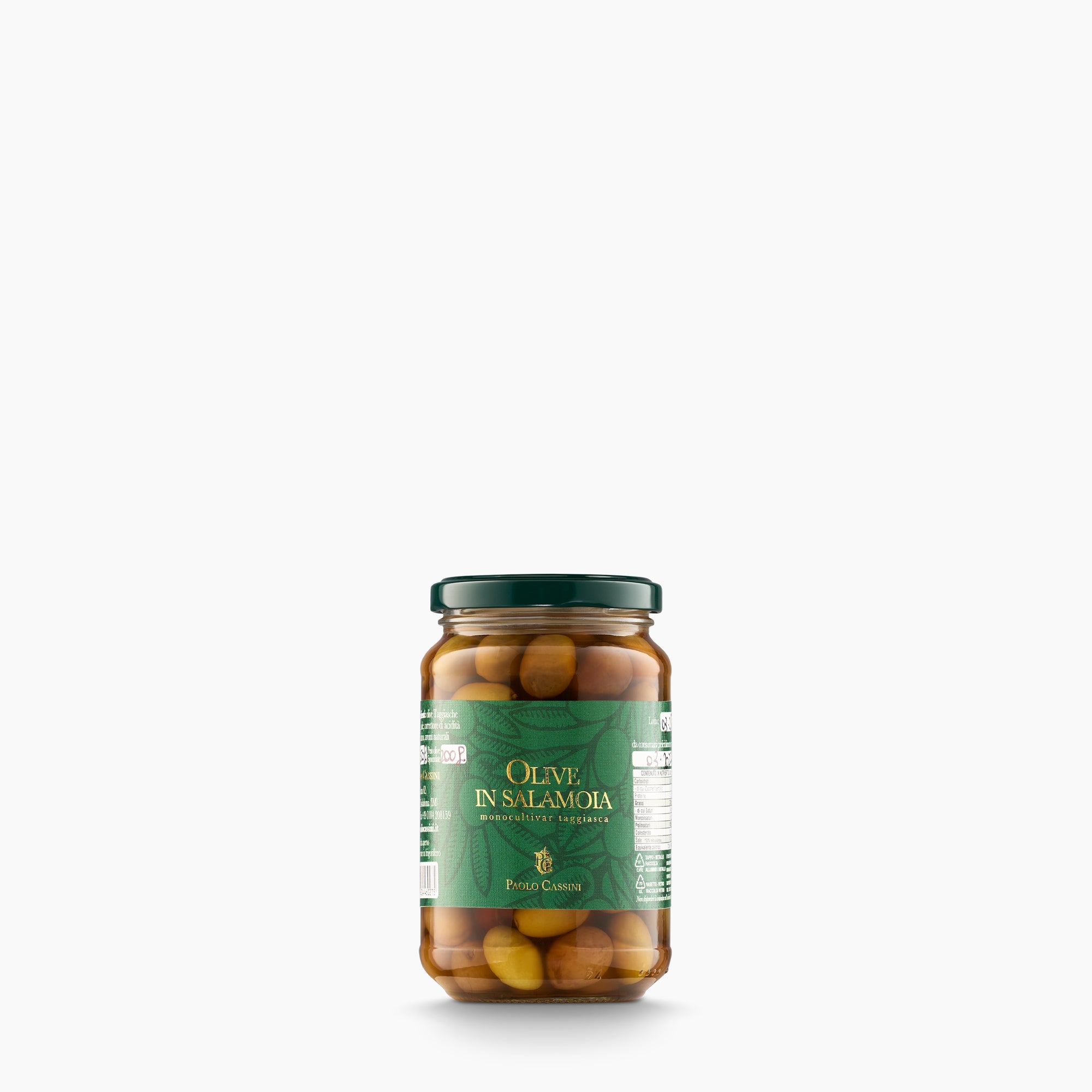 350g jar of Paolo Cassini Taggiasca Olives in Brine from Italy.