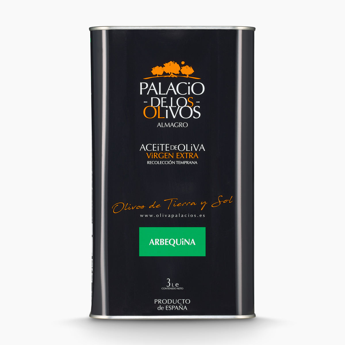 A 3L Tin of Palacio de los Olivos Arbequina extra virgin olive oil.