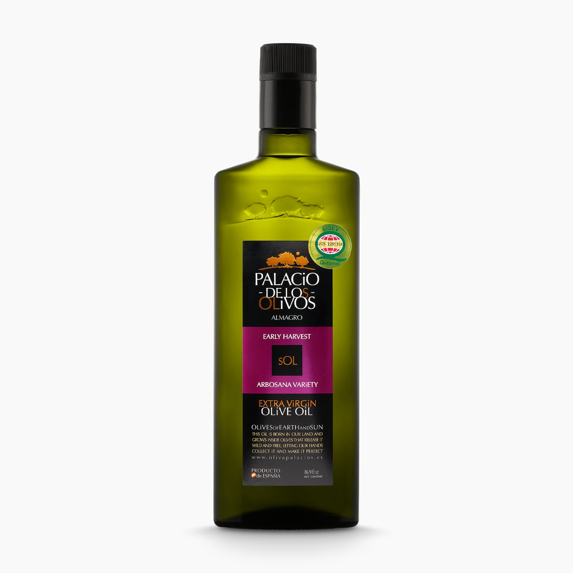 500 ml bottle of Palacio de los Olivos Arbosana extra virgin olive oil.