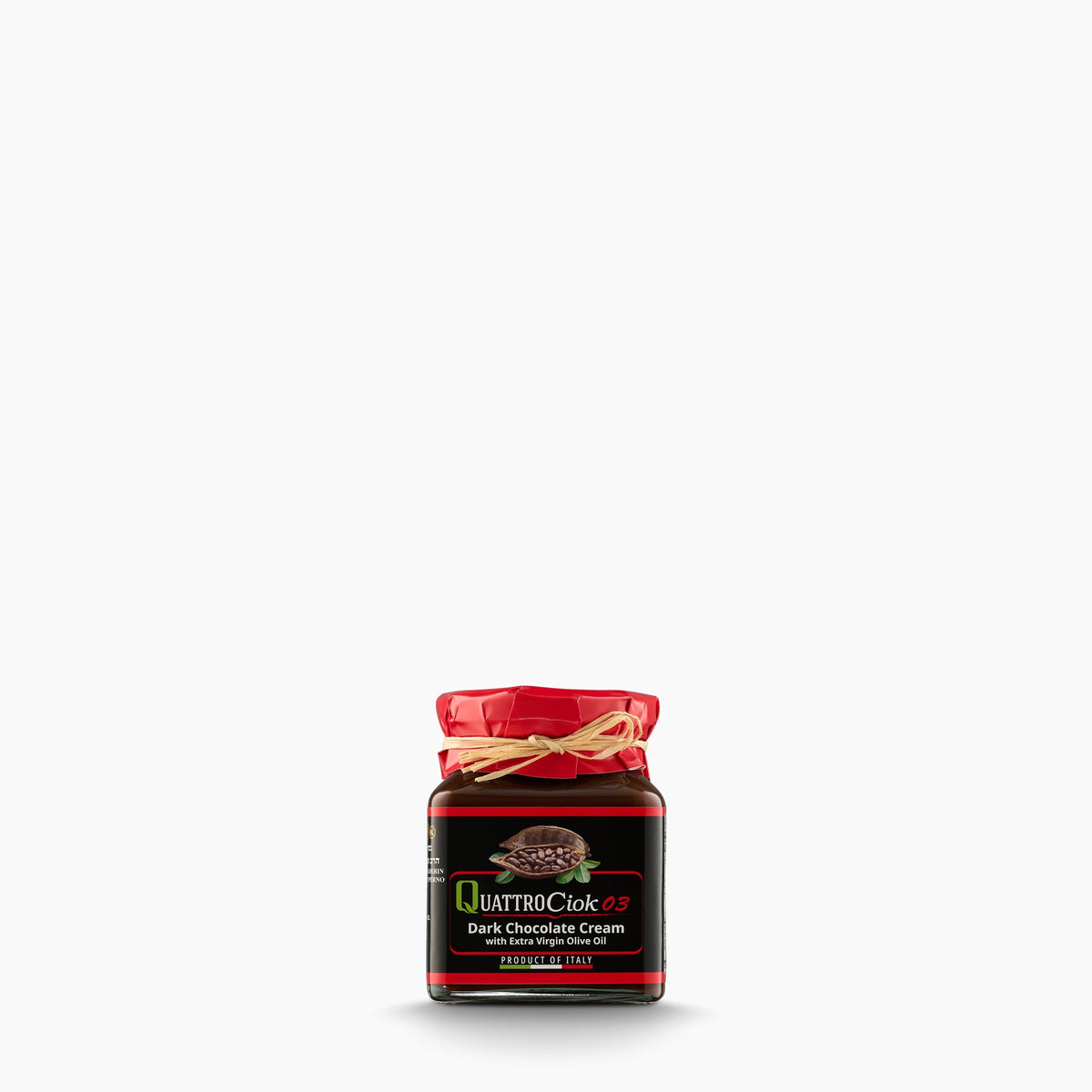 320g jar of Quattrociocchi Dark Chocolate Hazelnut Cream from Italy.