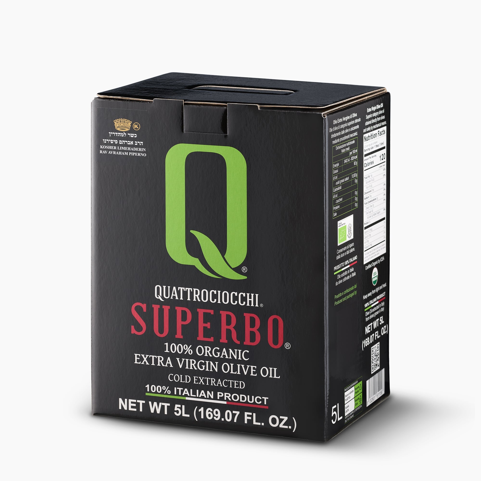 Angled view of Quattrociocchi Superbo Organic 5L bag-in-box.