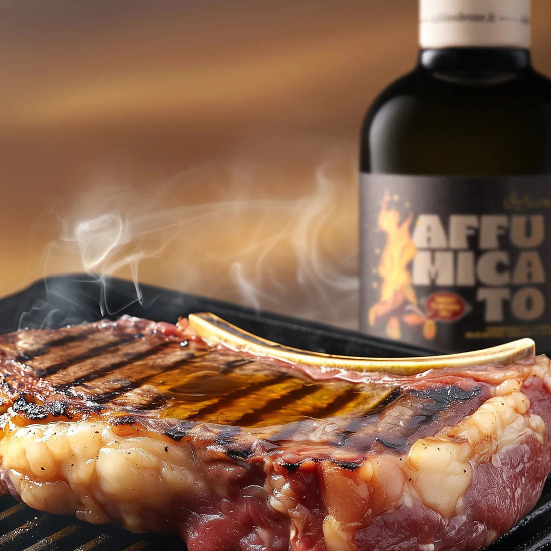 Grilled steak with Sabino Leone Affumicato flavored extra virgin olive oil.