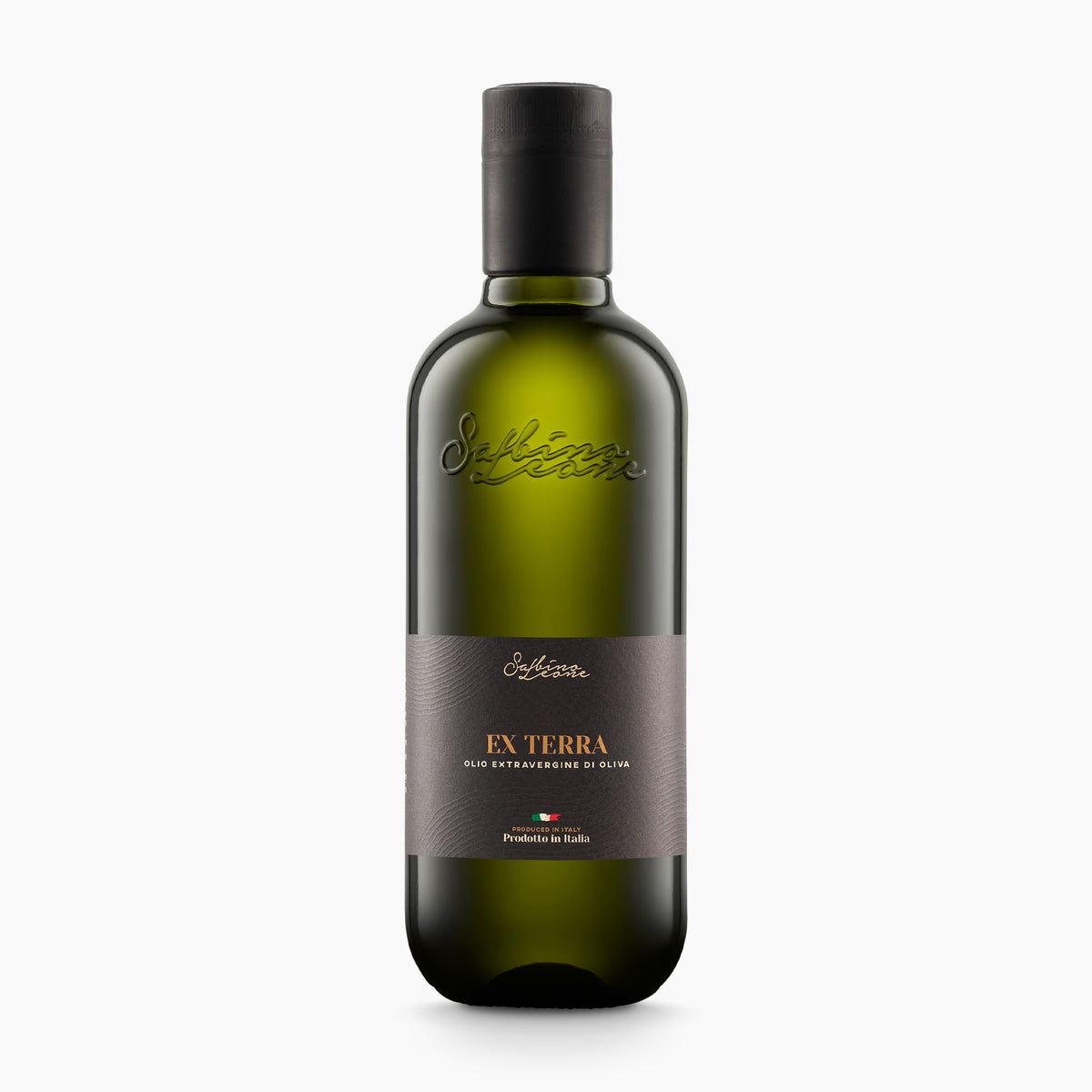 500 ml bottle of Sabino Leone Ex Terra extra virgin olive oil from Puglia, Italy.