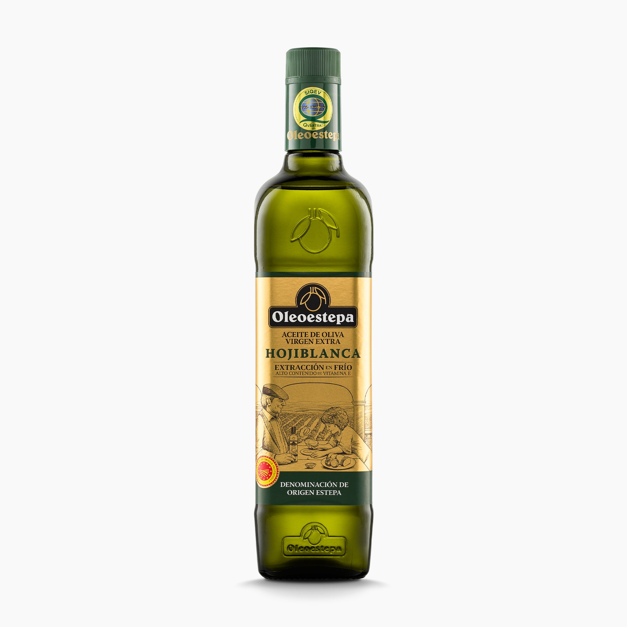 A 750 ml bottle of Oleoestepa Hojiblanca extra virgin olive oil from Andalusia, Spain.