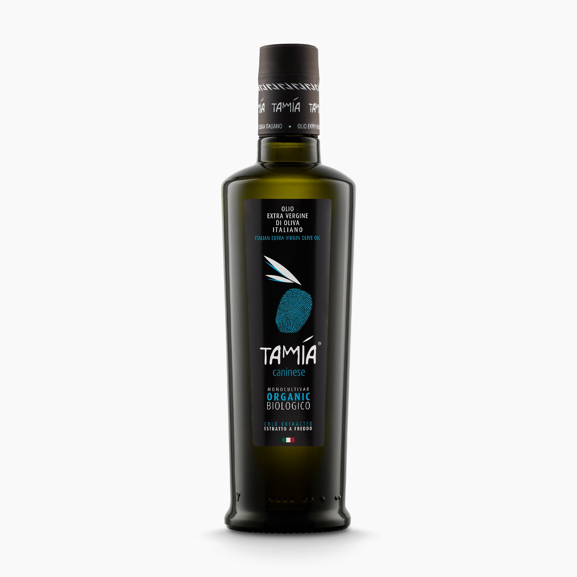Tamia Caninese Organic 500 ml extra virgin olive oil bottle from Lazio, Italy.