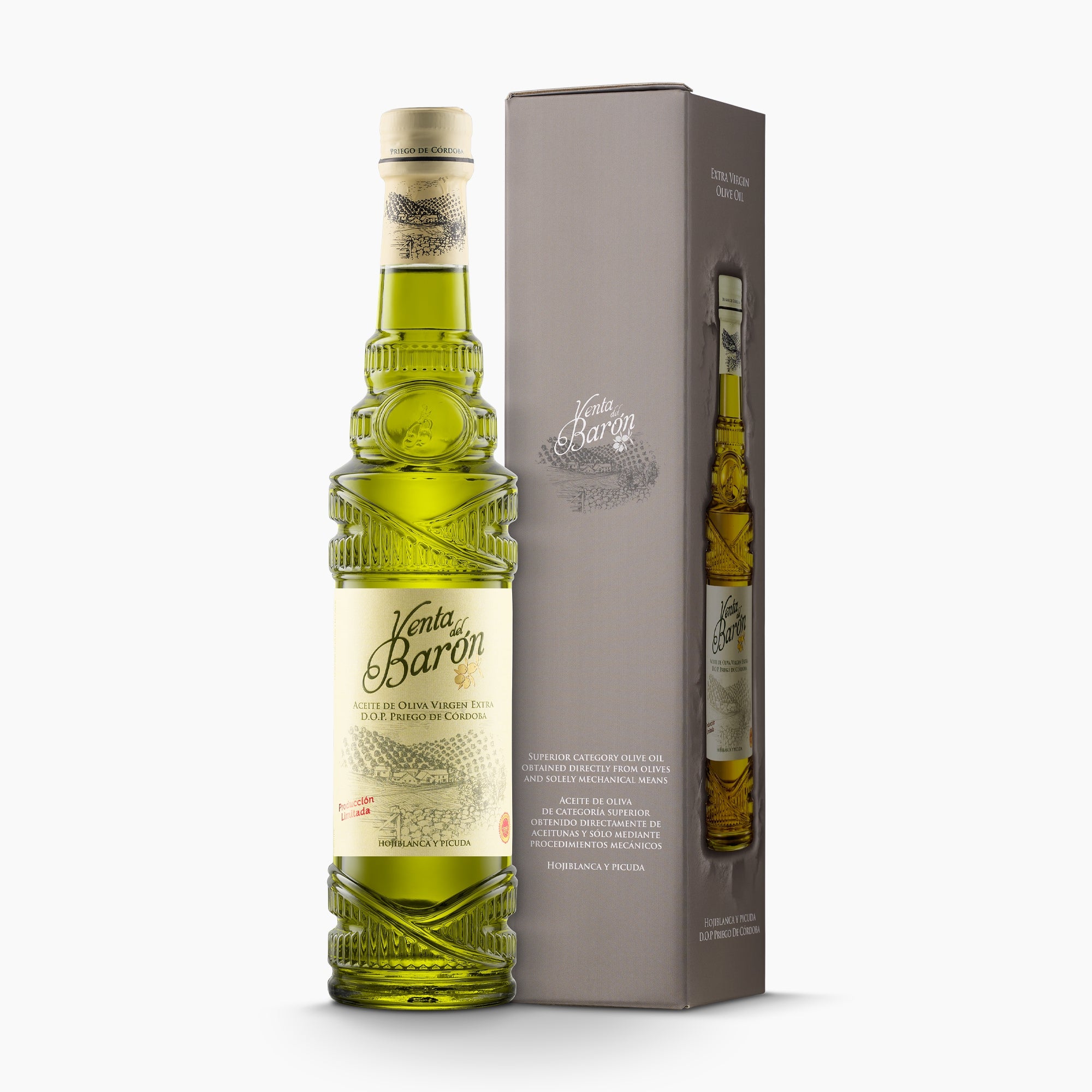 Award-winning Venta del Baron extra virgin olive oil, 500 ml bottle with an elegant gift box.