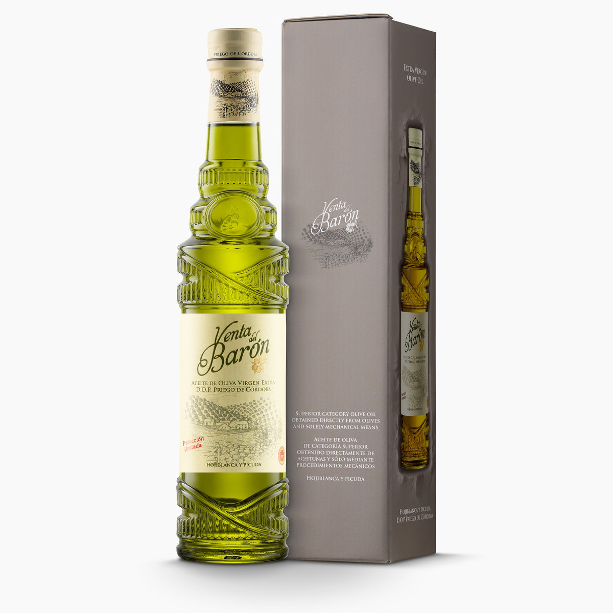 Award-winning Venta del Baron extra virgin olive oil, 500 ml bottle with an elegant gift box.