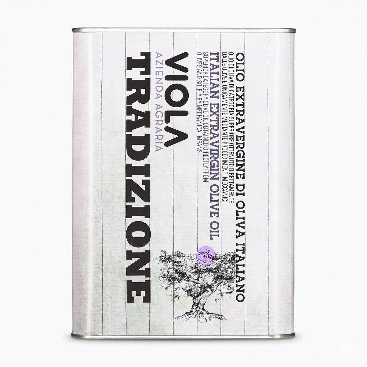 A 3L Tin of Viola Tradizione extra virgin olive oil from Umbria, Italy.