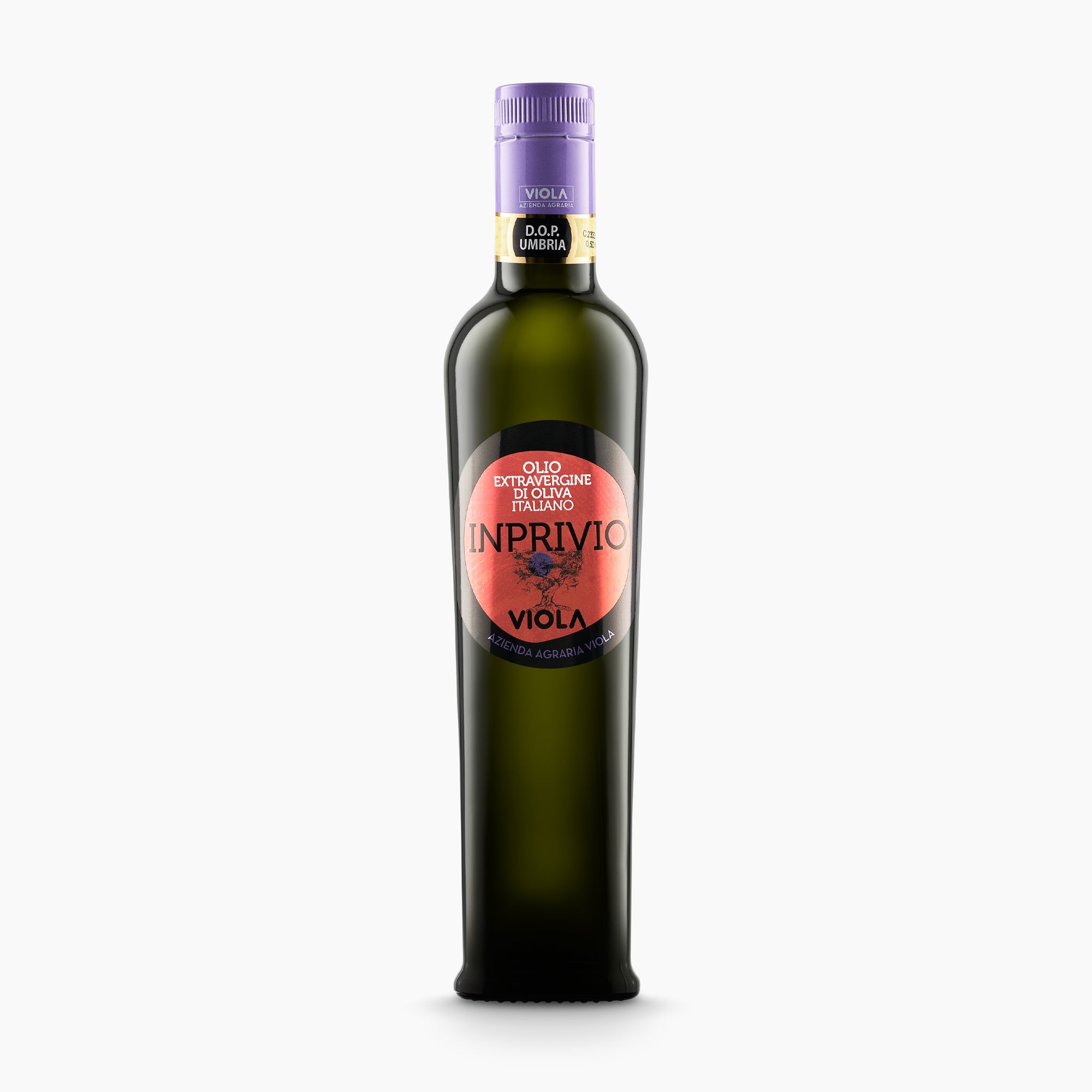 Viola Inprivio 500 ml extra virgin olive oil bottle from Umbria, Italy.
