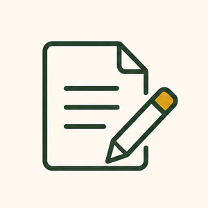 Icon of a document with a pencil on a white background.