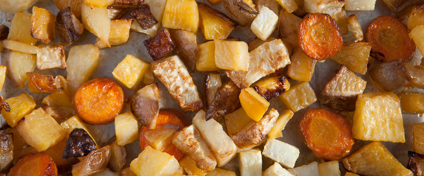 Roasted Root Vegetable Soup with extra virgin olive oil.