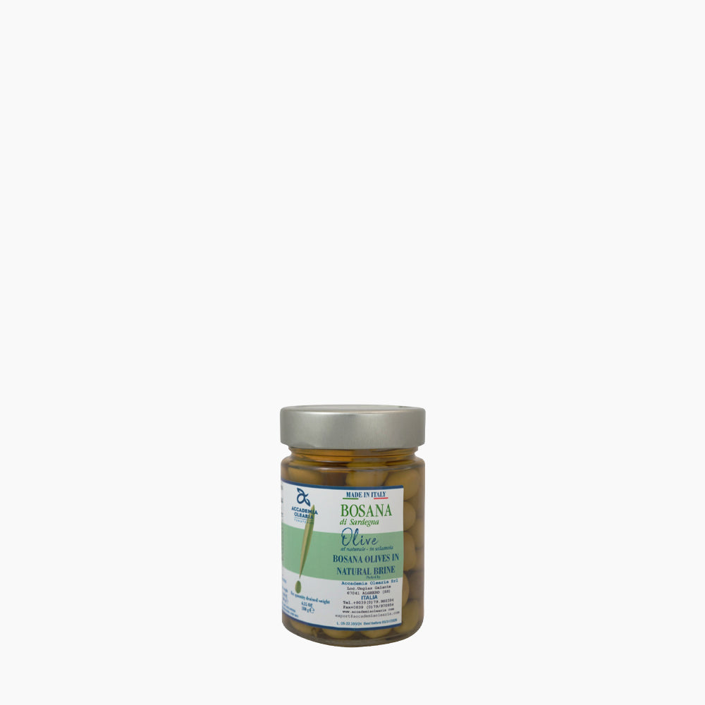 180g jar of Accademia Olearia Bosana Olives in Brine from Italy.