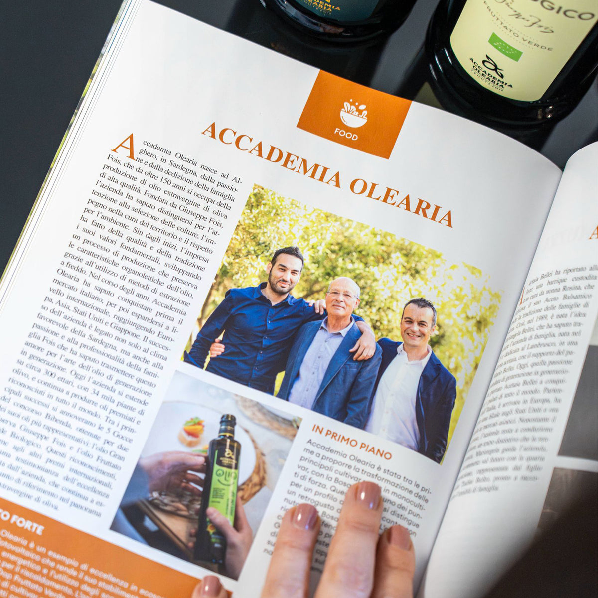 Forbes magazine article about Accademia Olearia, showing family members from Sardinia, Italy.