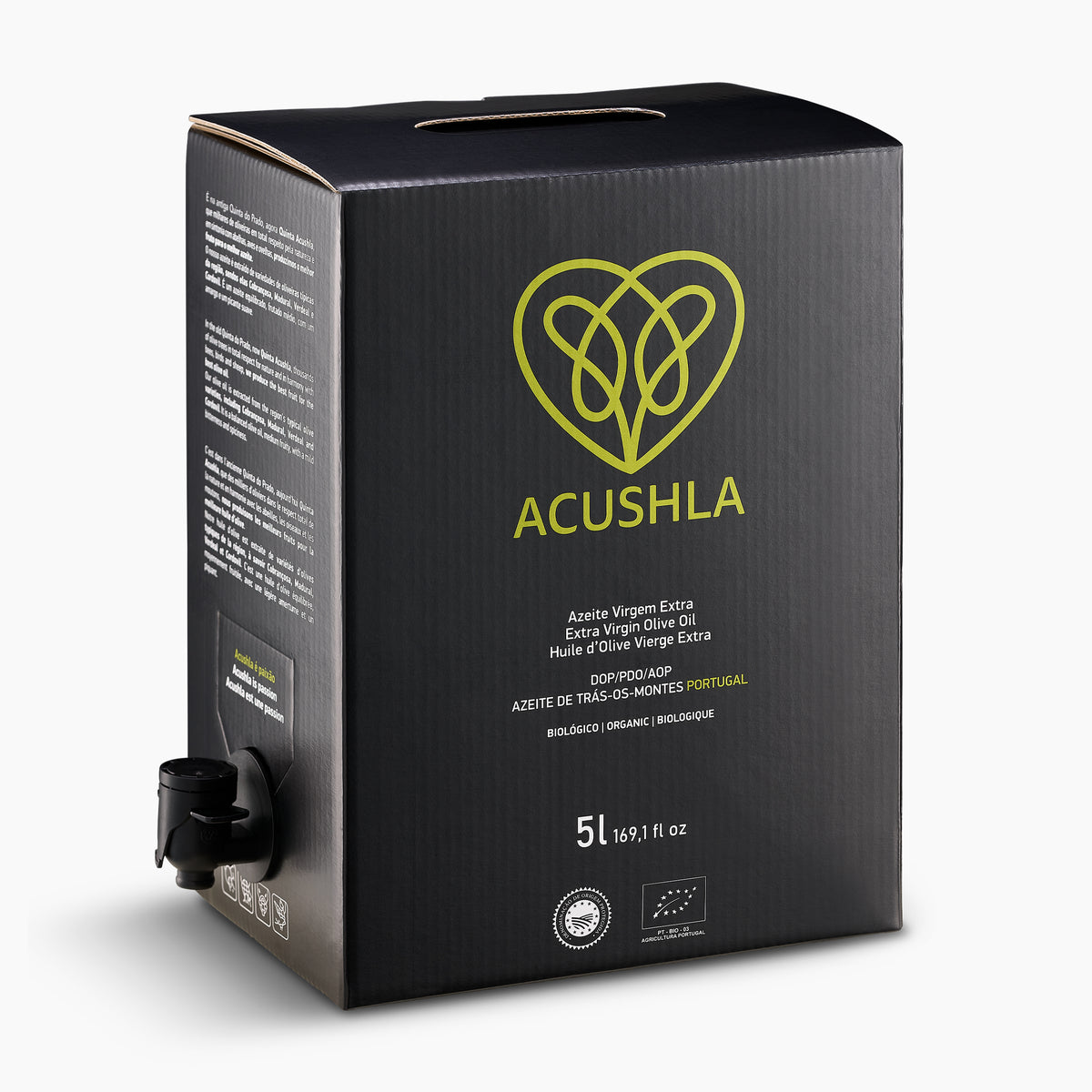 Acushla Organic DOP Trás-os-Montes 5L Bag-in-Box with dispensing spout extended.