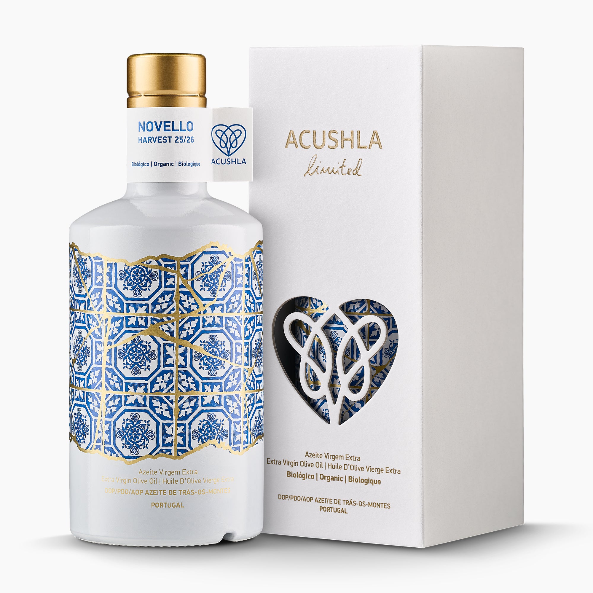 Acushla Organic DOP Trás-os-Montes Novello 500 ml bottle with its gift box.