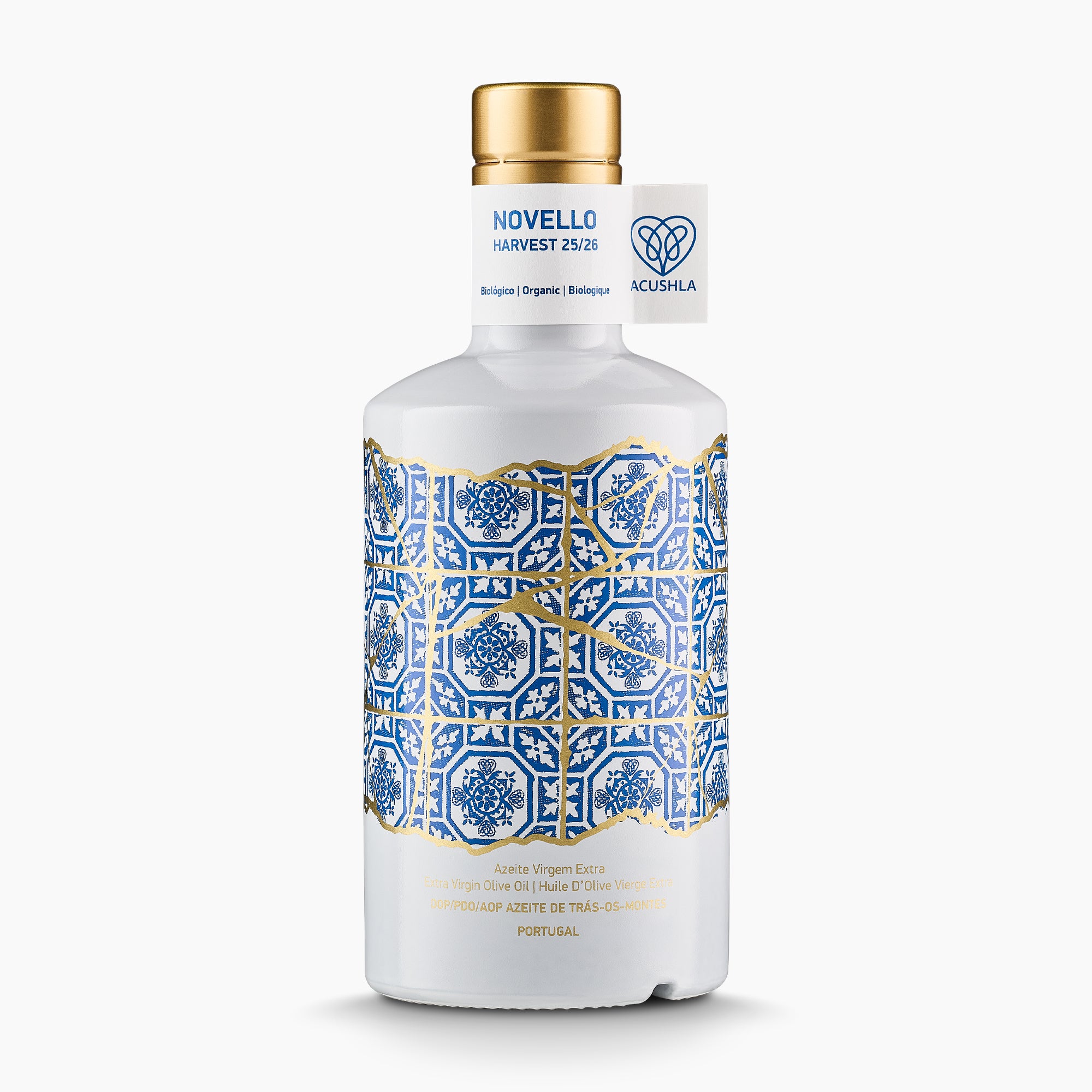 Acushla Organic DOP Trás-os-Montes Novello 500 ml extra virgin olive oil bottle from Portugal.