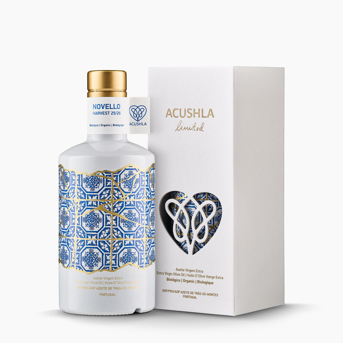 Acushla Organic DOP Trás-os-Montes Novello 500 ml bottle with its gift box.