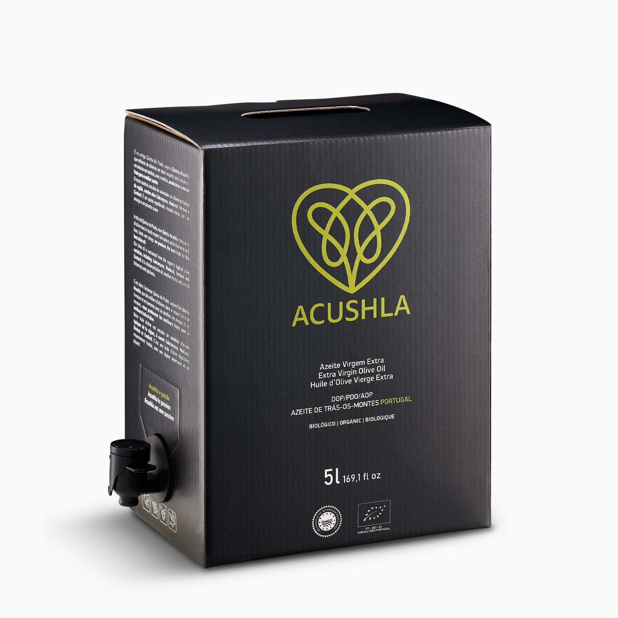 Acushla Organic DOP Trás-os-Montes 5L Bag-in-Box with dispensing spout extended.