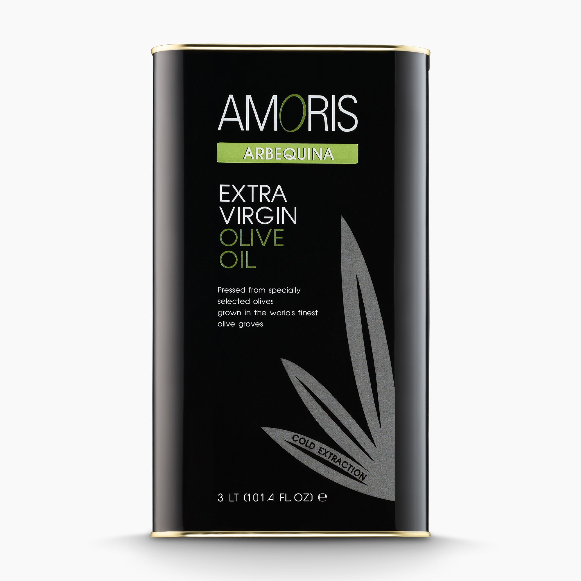 A 3L Tin of Amoris Arbequina extra virgin olive oil from Andalusia, Spain.