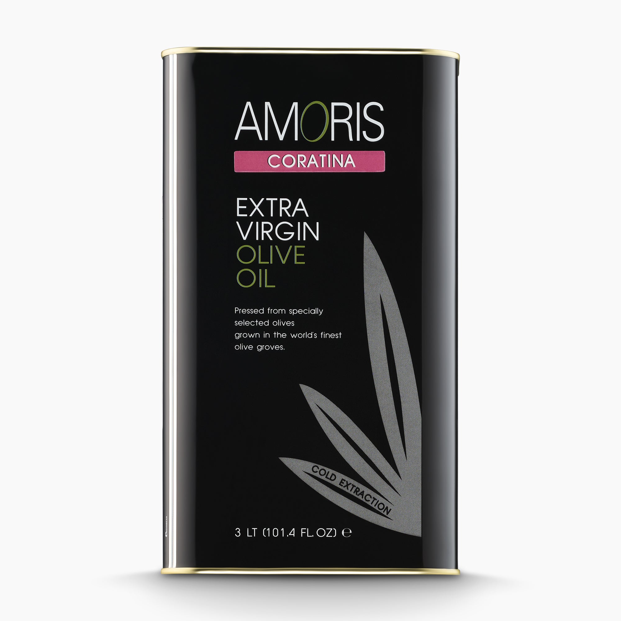A 3L Tin of Amoris Coratina extra virgin olive oil from Puglia, Italy.