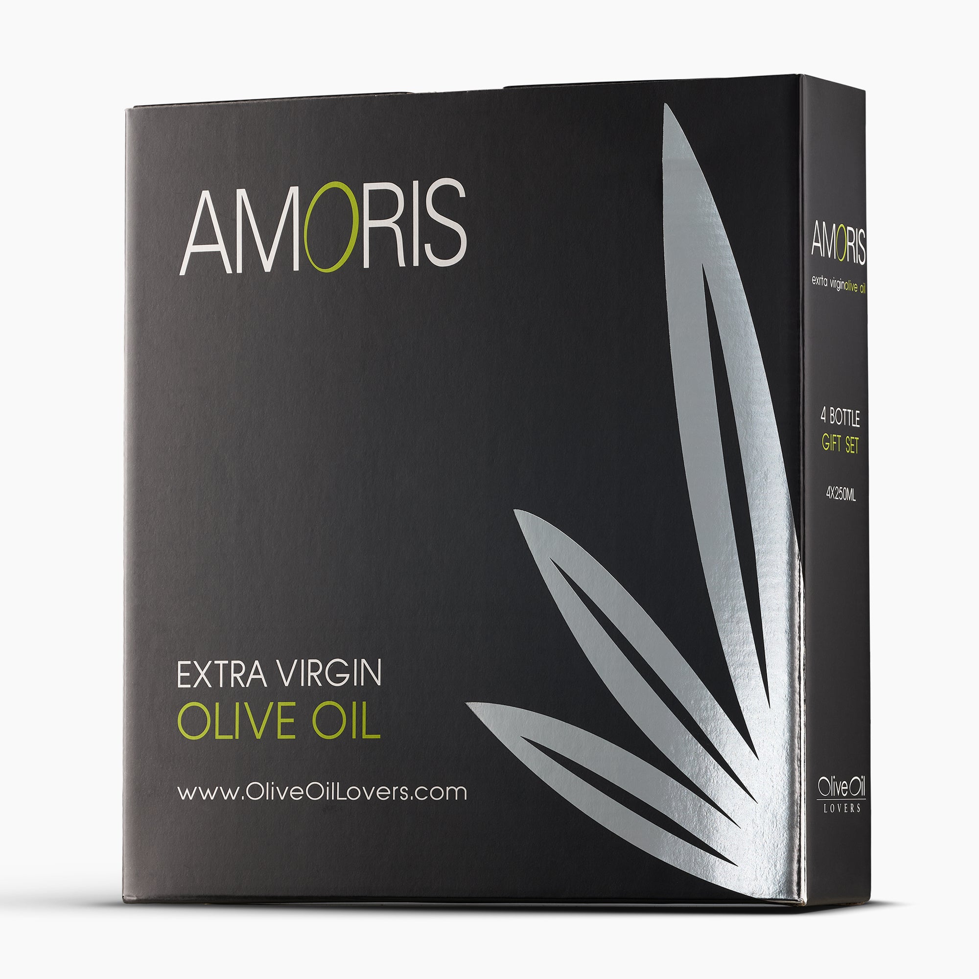 Amoris elegant gift box for four 250ml bottles of extra virgin olive oil.