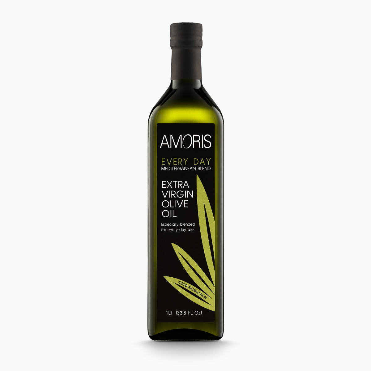 1L bottle of Amoris Every Day Mediterranean Blend extra virgin olive oil.