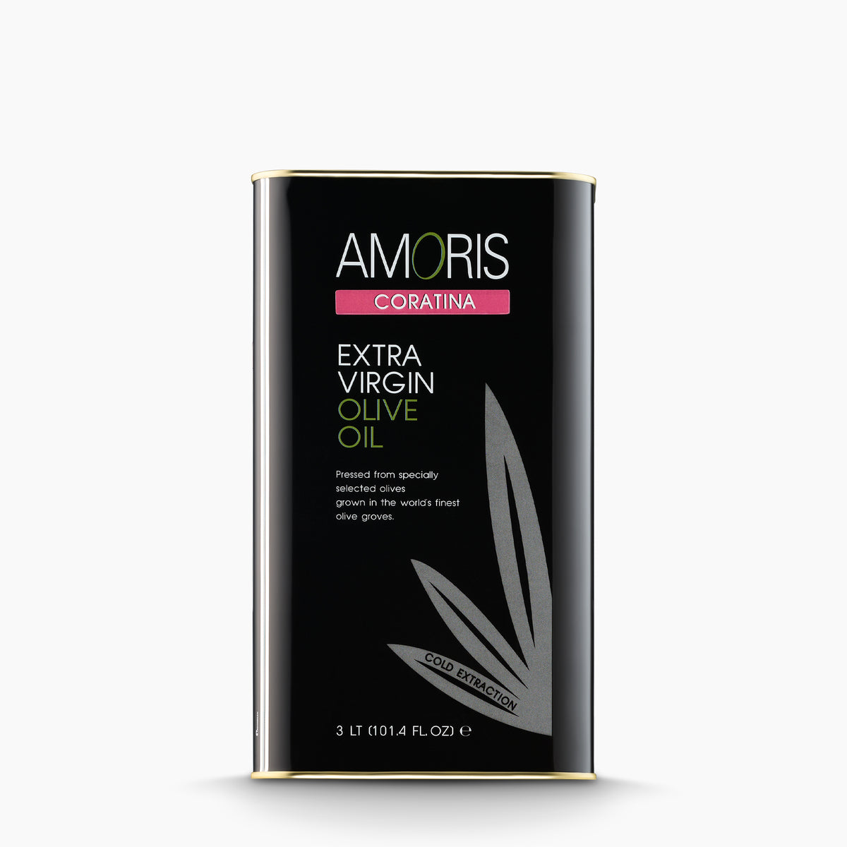 A 3L Tin of Amoris Coratina extra virgin olive oil from Puglia, Italy.