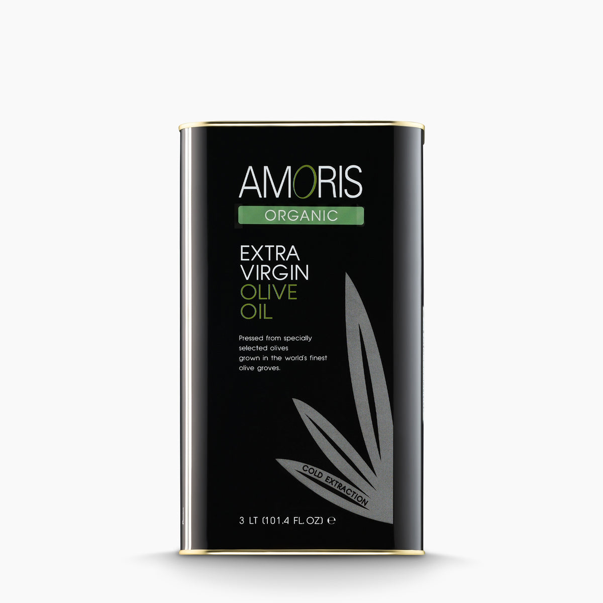 A 3L Tin of Amoris Organic extra virgin olive oil from Crete, Greece.