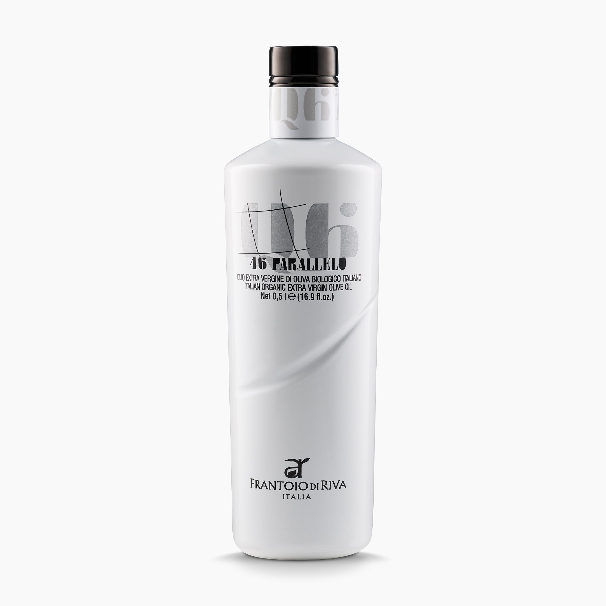 500 ml bottle of 46° Parallelo Organic extra virgin olive oil from Trentino Alto-Adige, Italy.