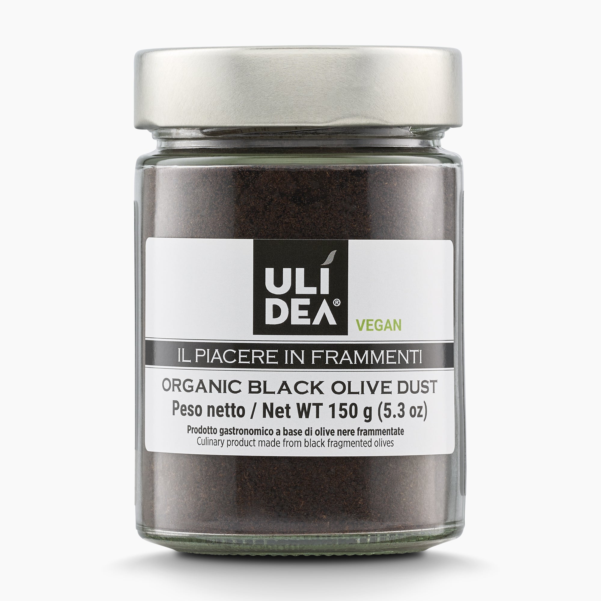 150g jar of ULIDEA Organic Black Olive Dust from Italy.