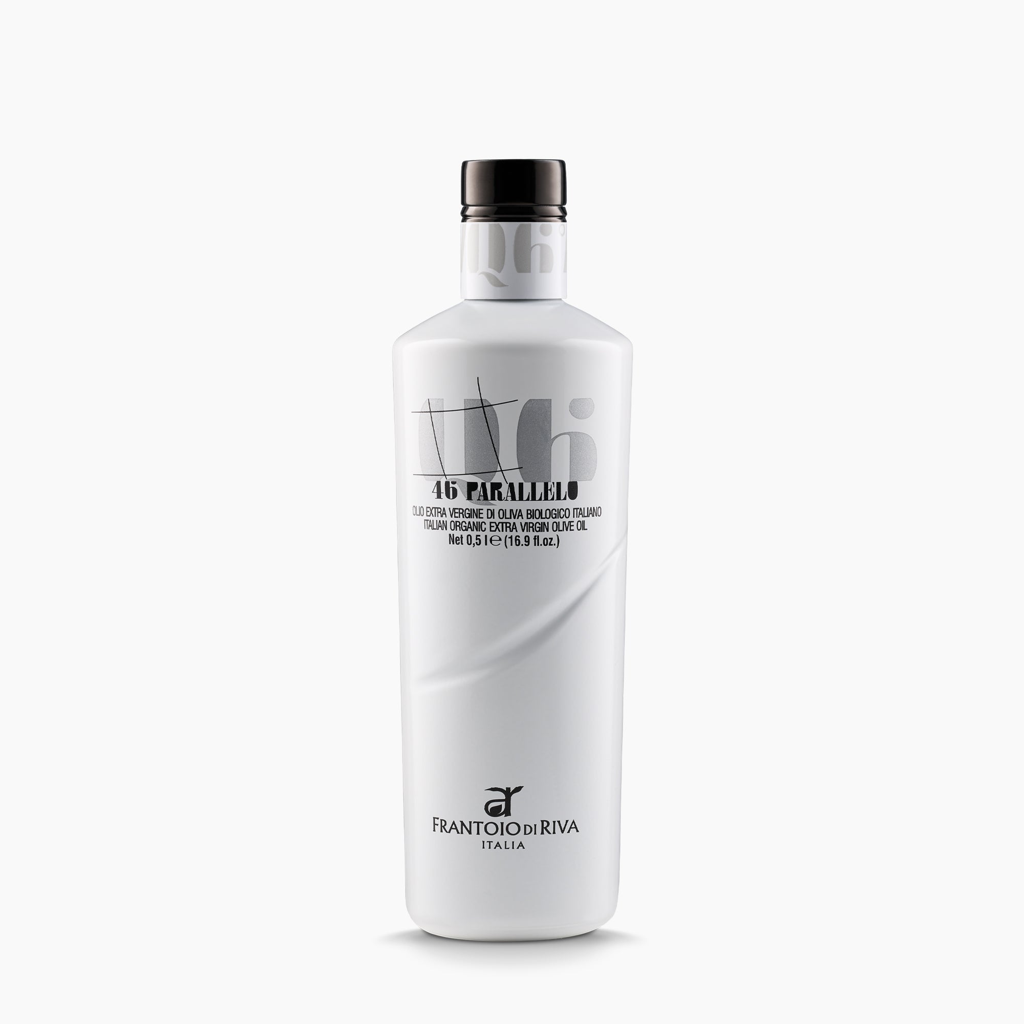 500 ml bottle of 46° Parallelo Organic extra virgin olive oil from Trentino Alto-Adige, Italy.
