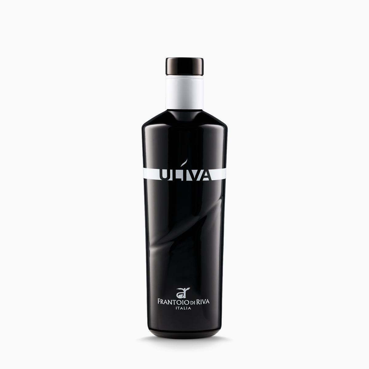 Black 500ml bottle of Uliva extra virgin olive oil from Italy with white branding.
