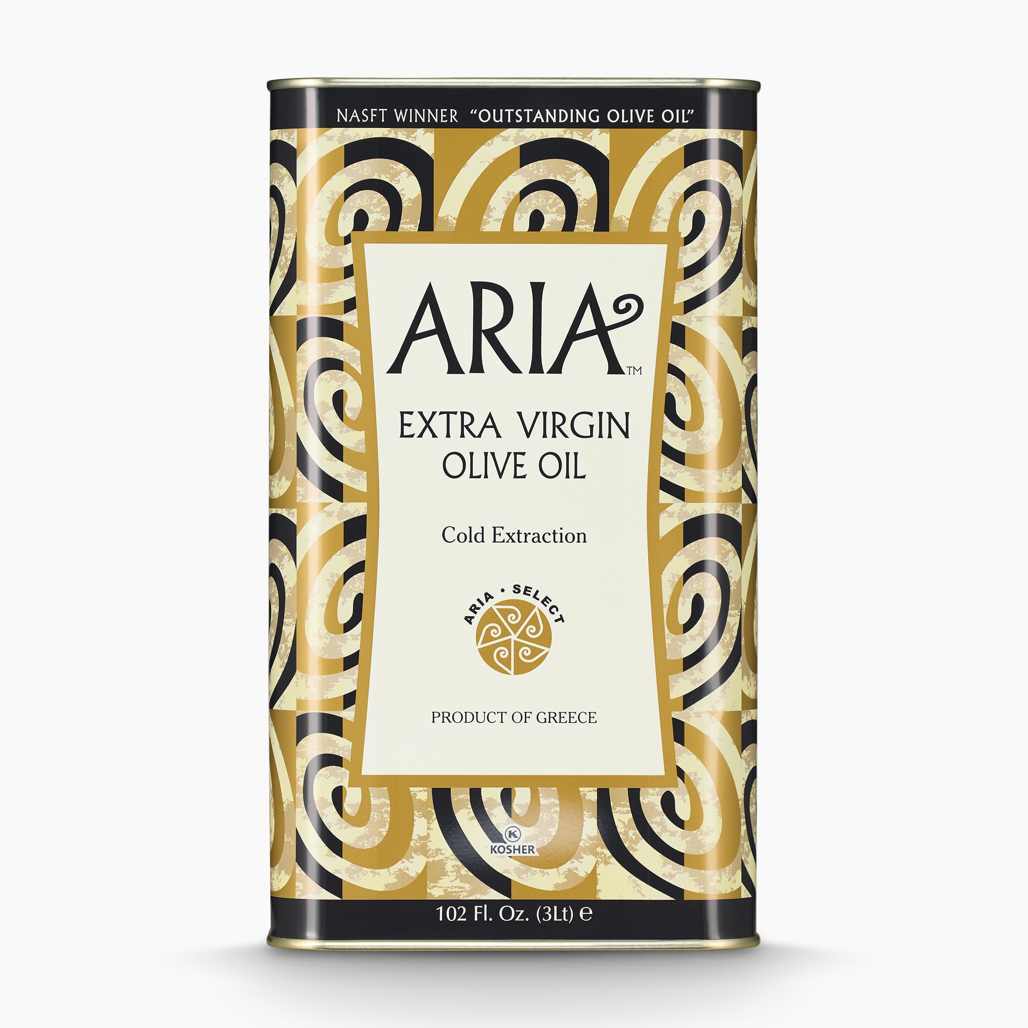 3L tin of Aria Greek extra virgin olive oil from Crete, Greece.