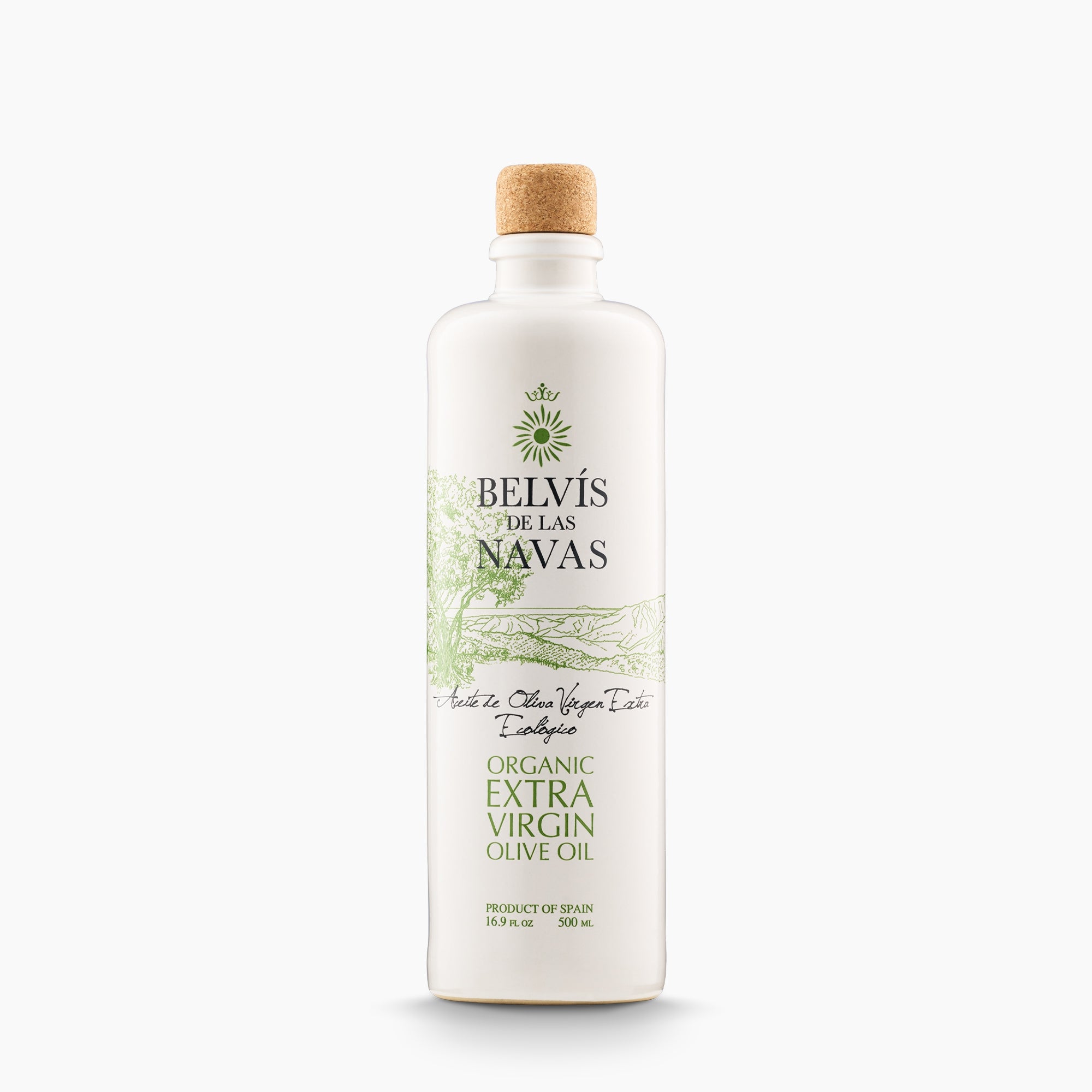 Belvís de las Navas extra virgin olive oil, 500 ml bottle from Andalusia, Spain.