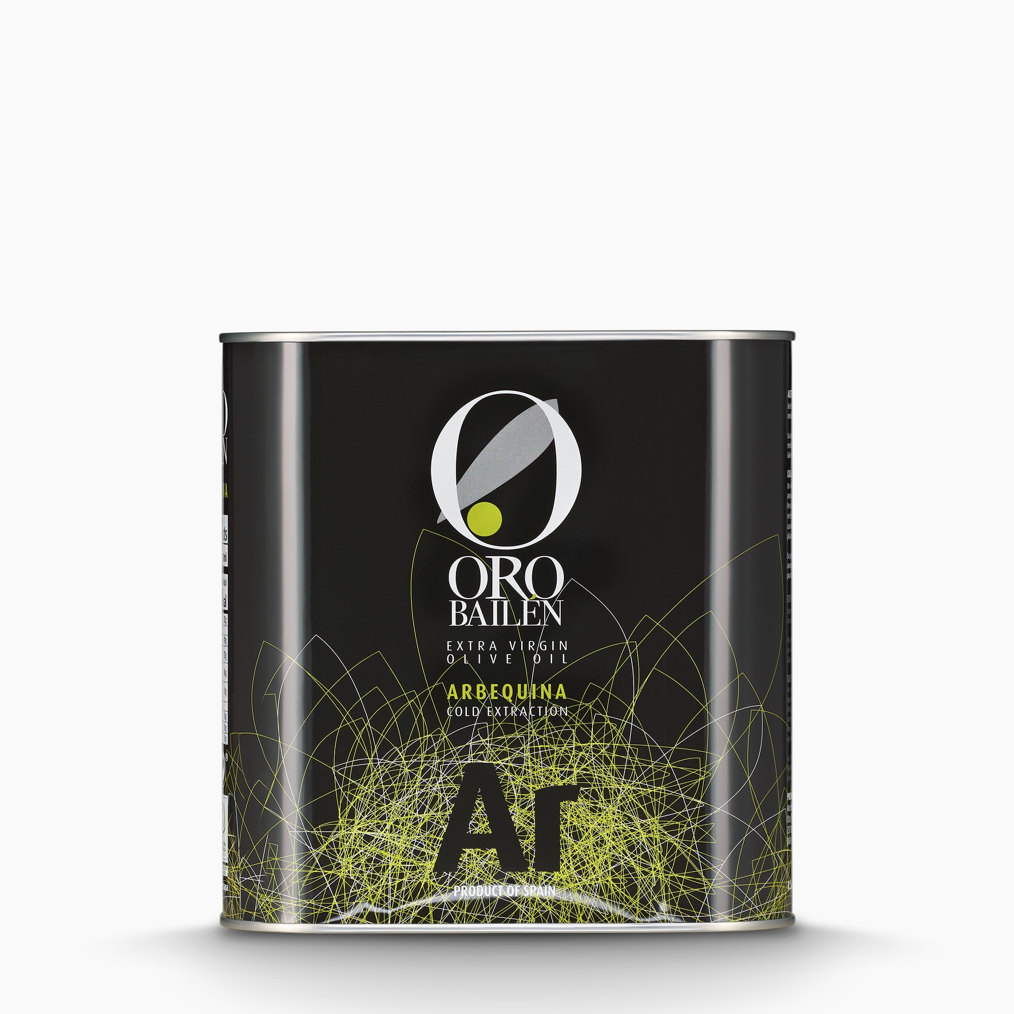 A 2.5L Tin of Oro Bailen Reserva Familiar Arbequina extra virgin olive oil from Spain.
