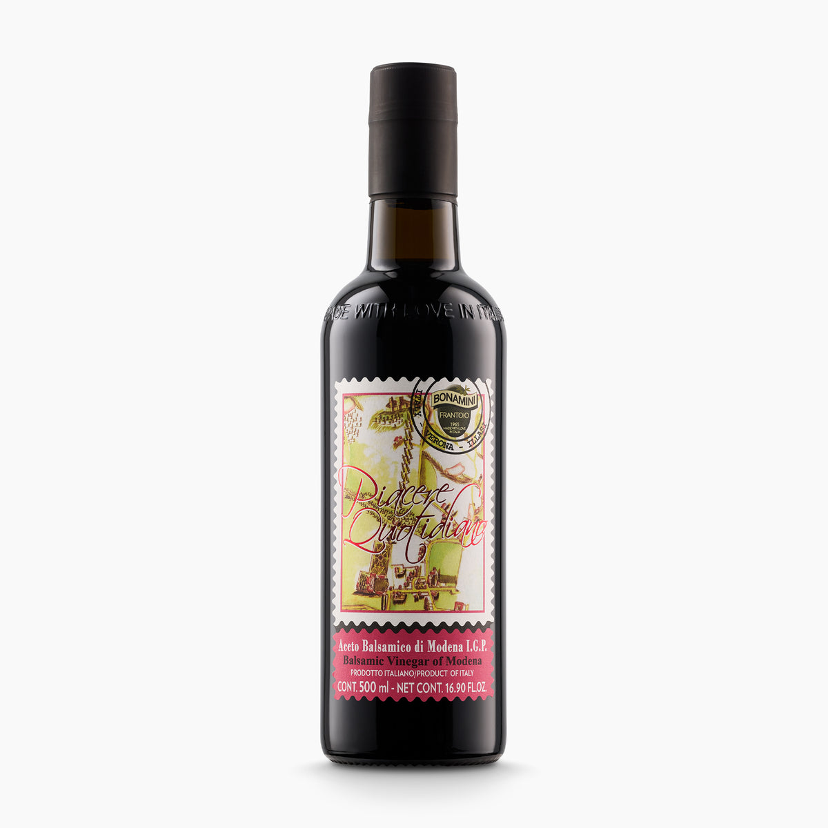 500 ml bottle of Frantoio Bonamini IGP Balsamic Vinegar of Modena Purple Label.