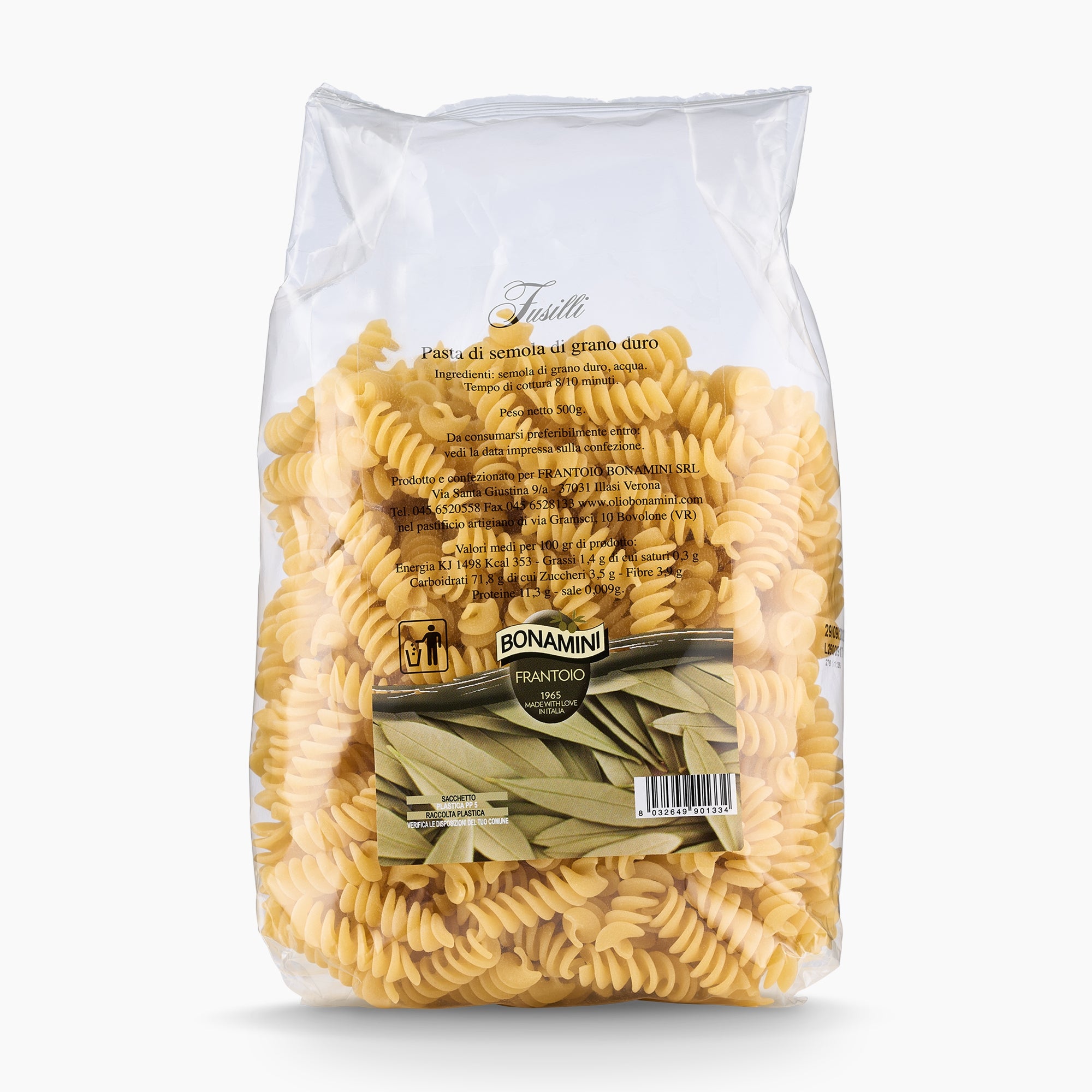 500 gr bag of Frantoio Bonamini Fusilli from Italy.
