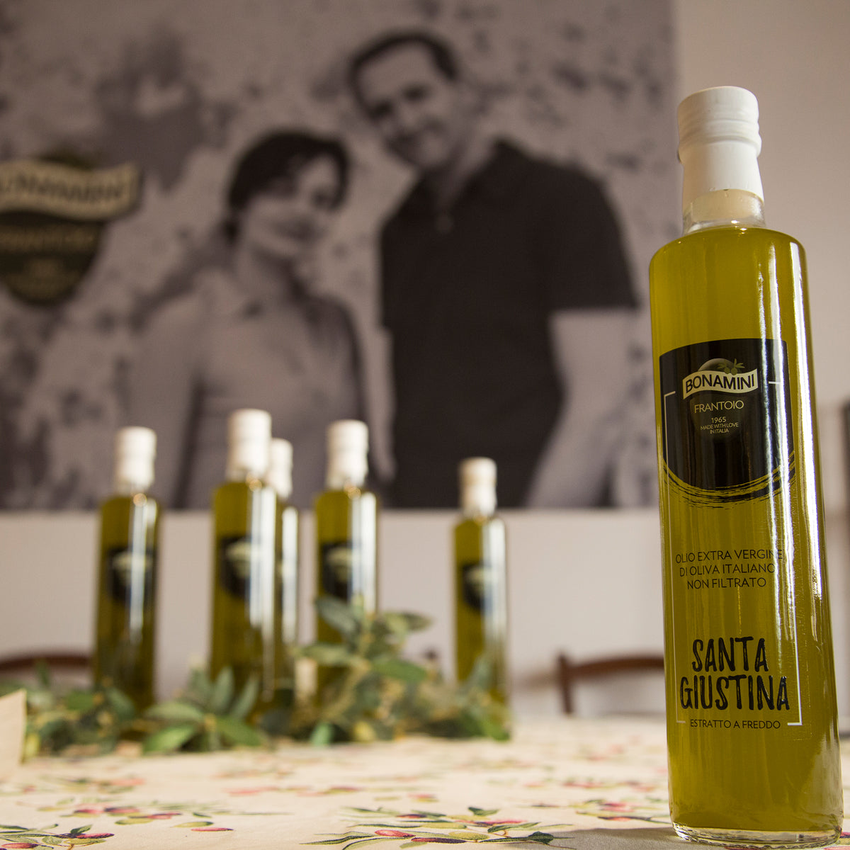 Bonamini Santa Giustina Novello 500 ml bottle with additional Novello bottles.