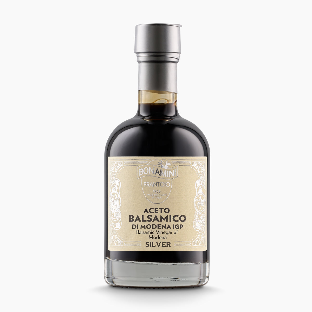 Frantoio Bonamini Silver Label IGP Balsamic Vinegar of Modena in 250 ml bottle.