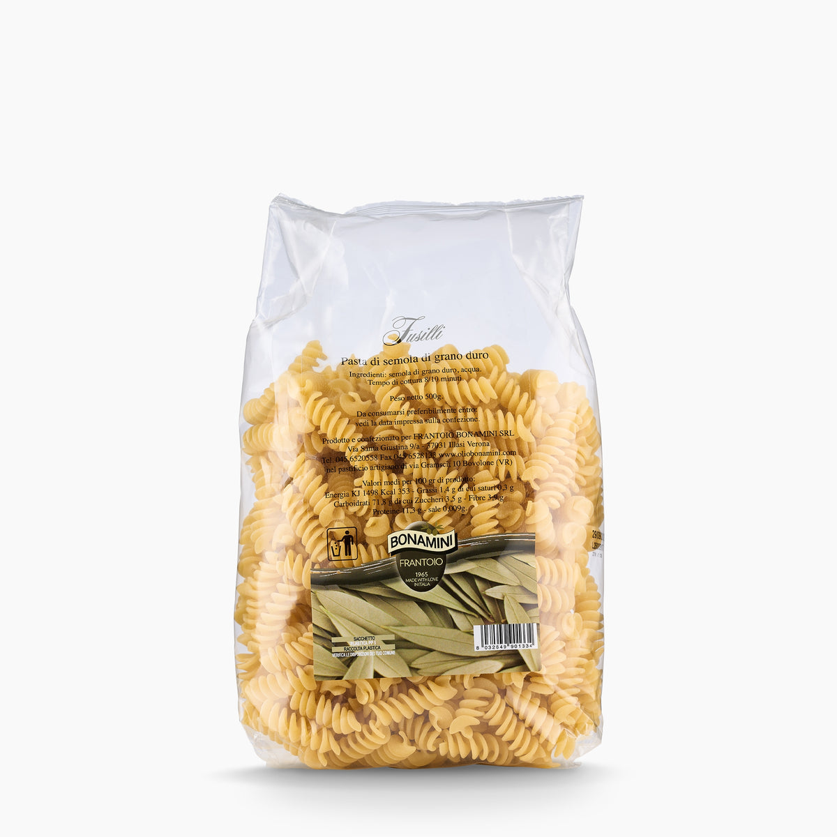 500 gr bag of Frantoio Bonamini Fusilli from Italy.