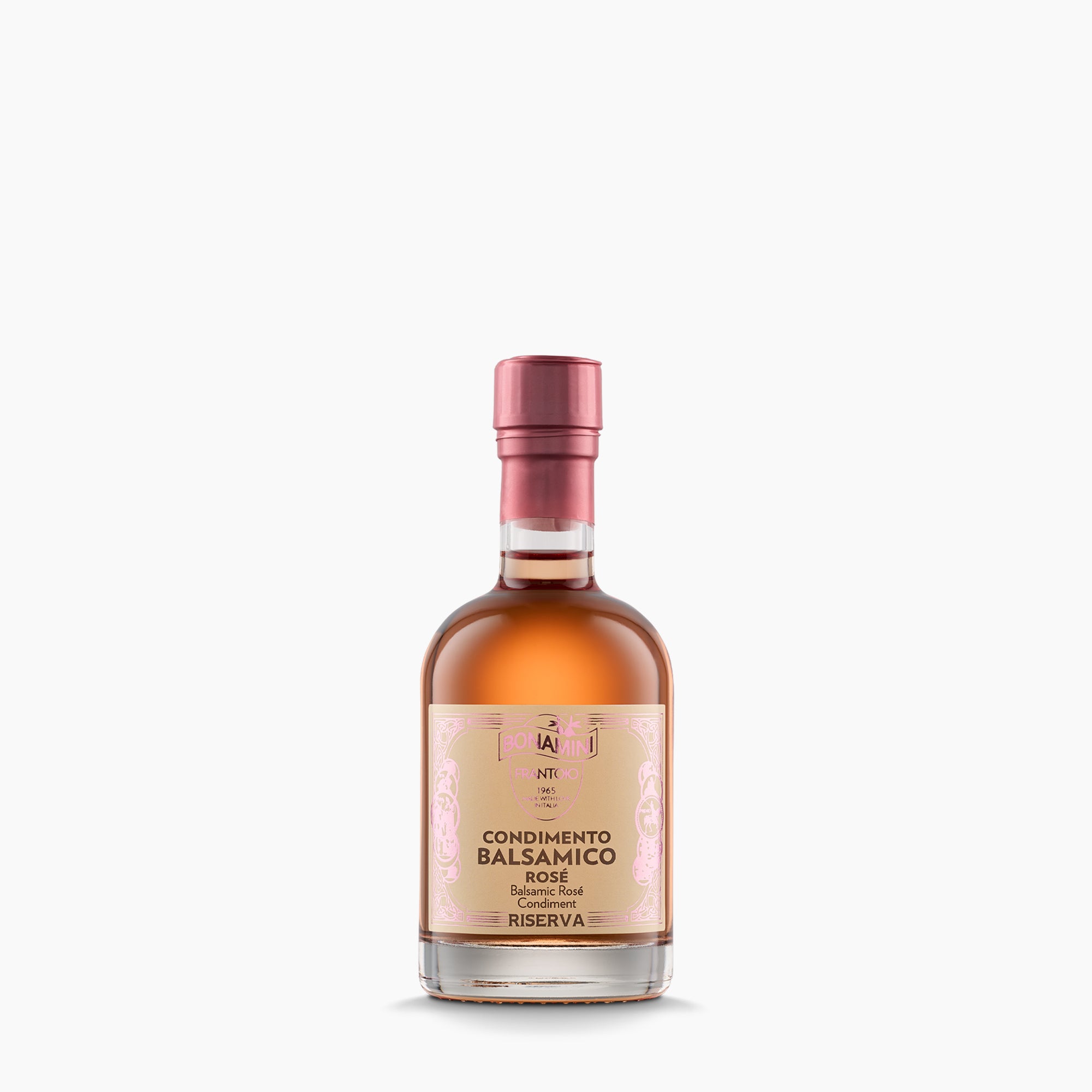 Frantoio Bonamini Riserva Rose Balsamic Condiment from Italy in 250 ml bottle.