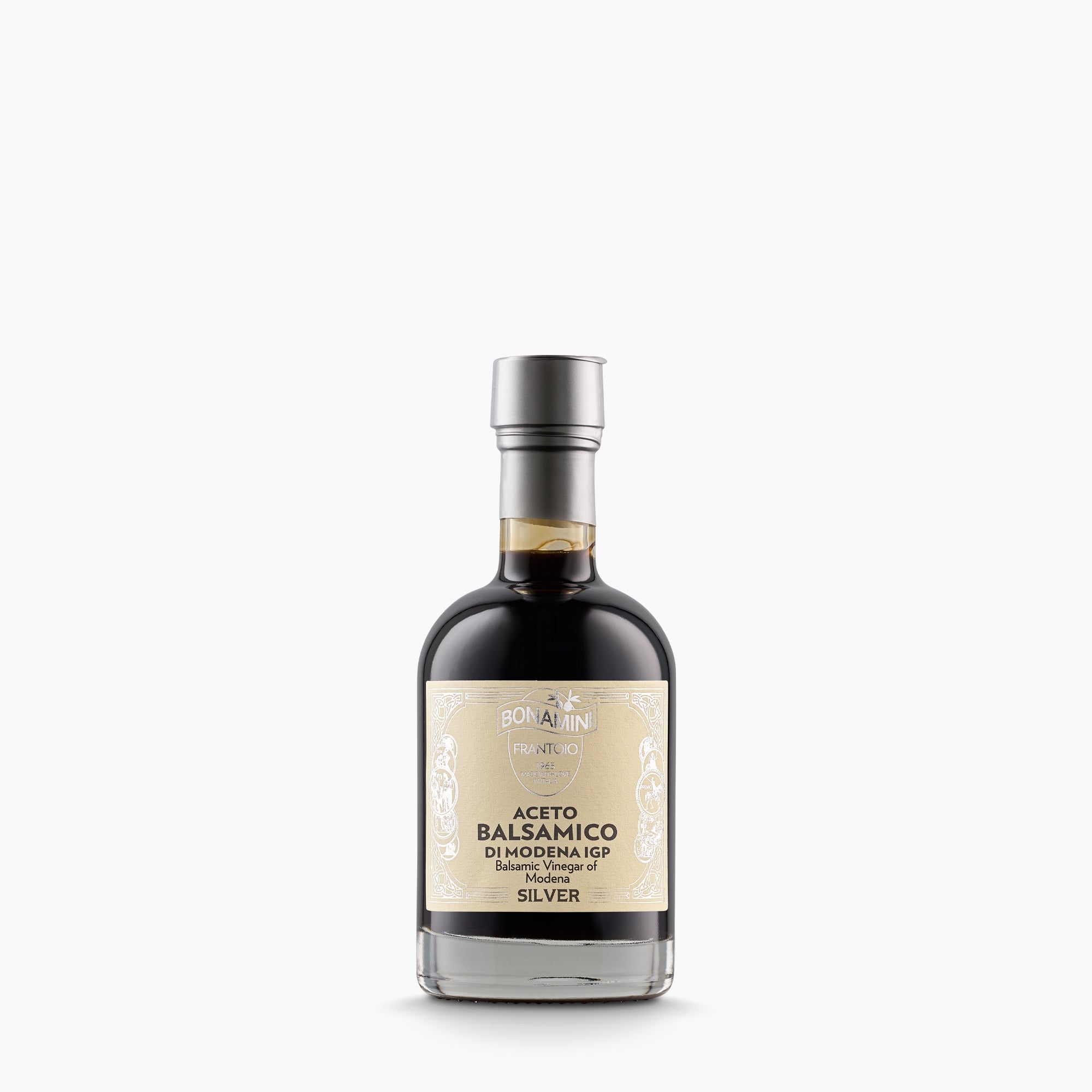 Frantoio Bonamini Silver Label IGP Balsamic Vinegar of Modena in 250 ml bottle.