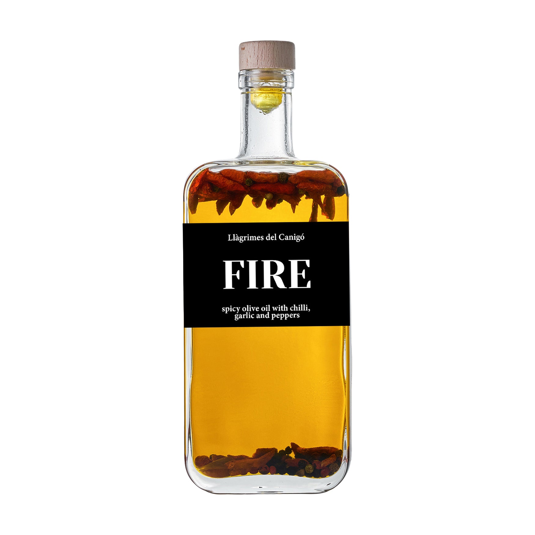 500 ml bottle of Llàgrimes del Canigó Fire extra virgin olive oil from Catalonia, Spain.