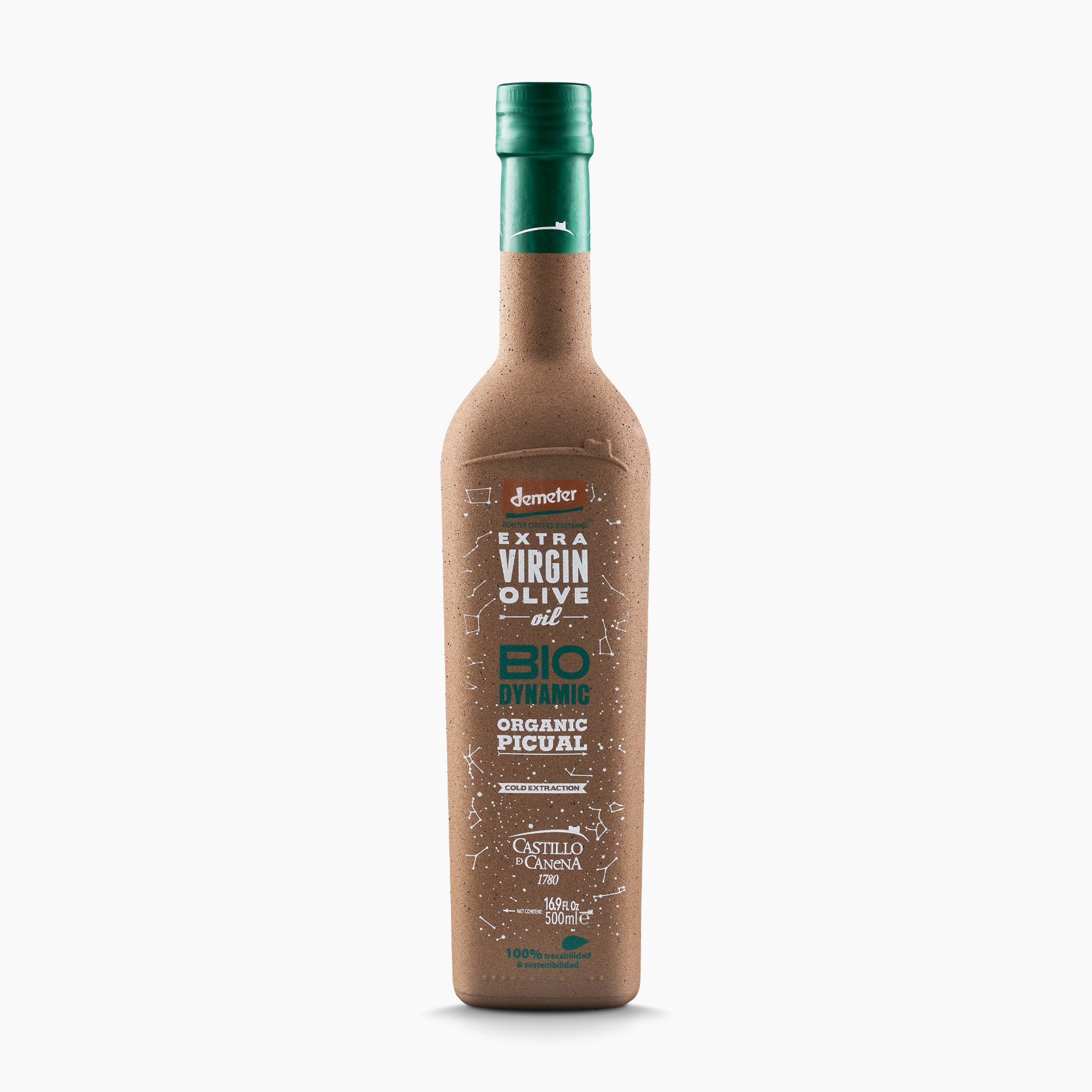 500 ml bottle of Castillo de Canena Biodynamic Picual extra virgin olive oil.